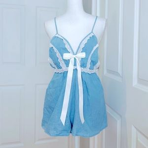 Baby Blue Cutecore Bow Detail Cotton babydoll Romper